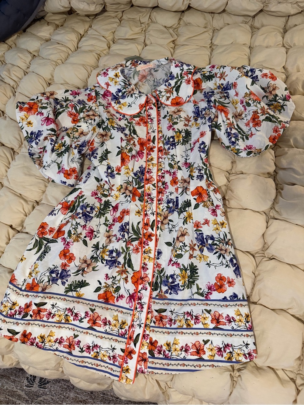 NWT Olivaceous Floral Peter Pan Collar Puff Sleeve Button Dress Small